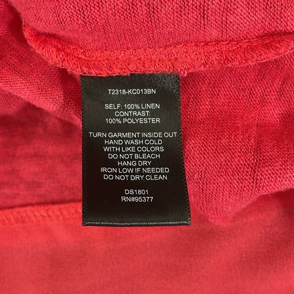 Sanctuary coral linen top with sheer hem and 3/4 bow tie sleeves - Picture 6 of 8